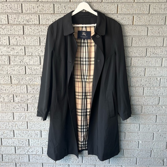 Burberry London Swing Jacket Trench Coat Black Nova Check Fully Lined Size 14R - Picture 1 of 10